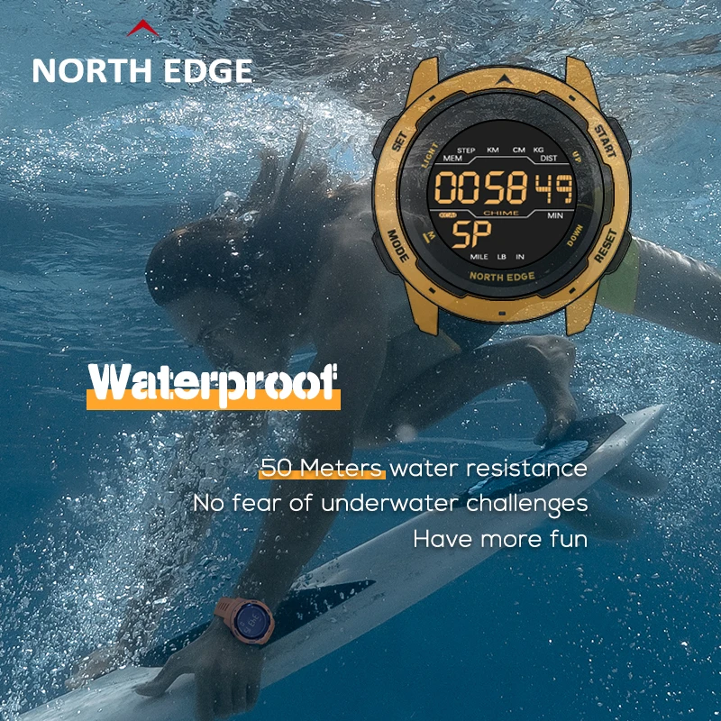 Reloj Digital NORTH EDGE para hombre y mujer, reloj deportivo con doble horario, podómetro para correr, cuenta atrás, resistente al agua, 50m, alarma, reloj militar
