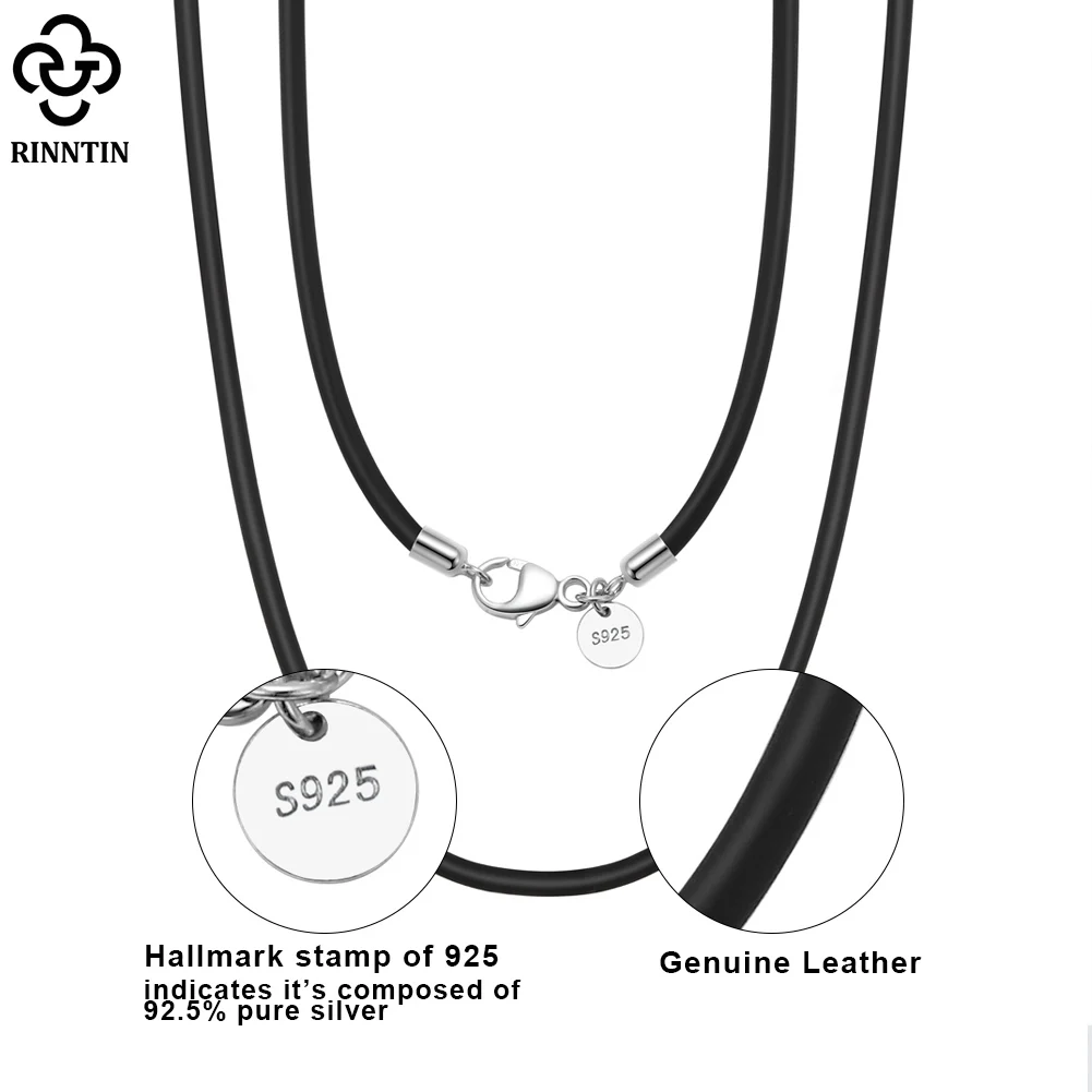 Rinntin-collar de cadena de cordón de cuero marrón italiano auténtico de 2mm para mujeres y hombres con cierre de plata de ley 925, joyería de moda SC62