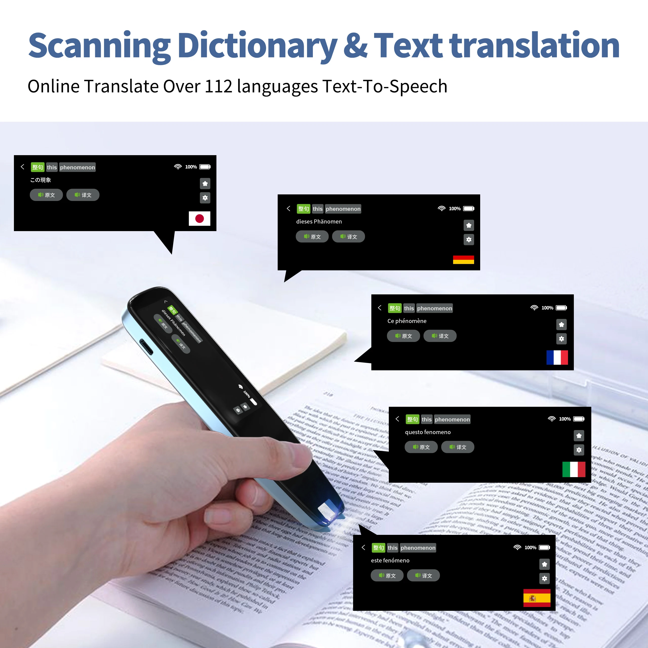 Traductor de escaneo de fotos por voz instantáneo inteligente, pantalla táctil de 2,98 pulgadas, Wifi, compatible con traducción portátil sin conexión en varios idiomas