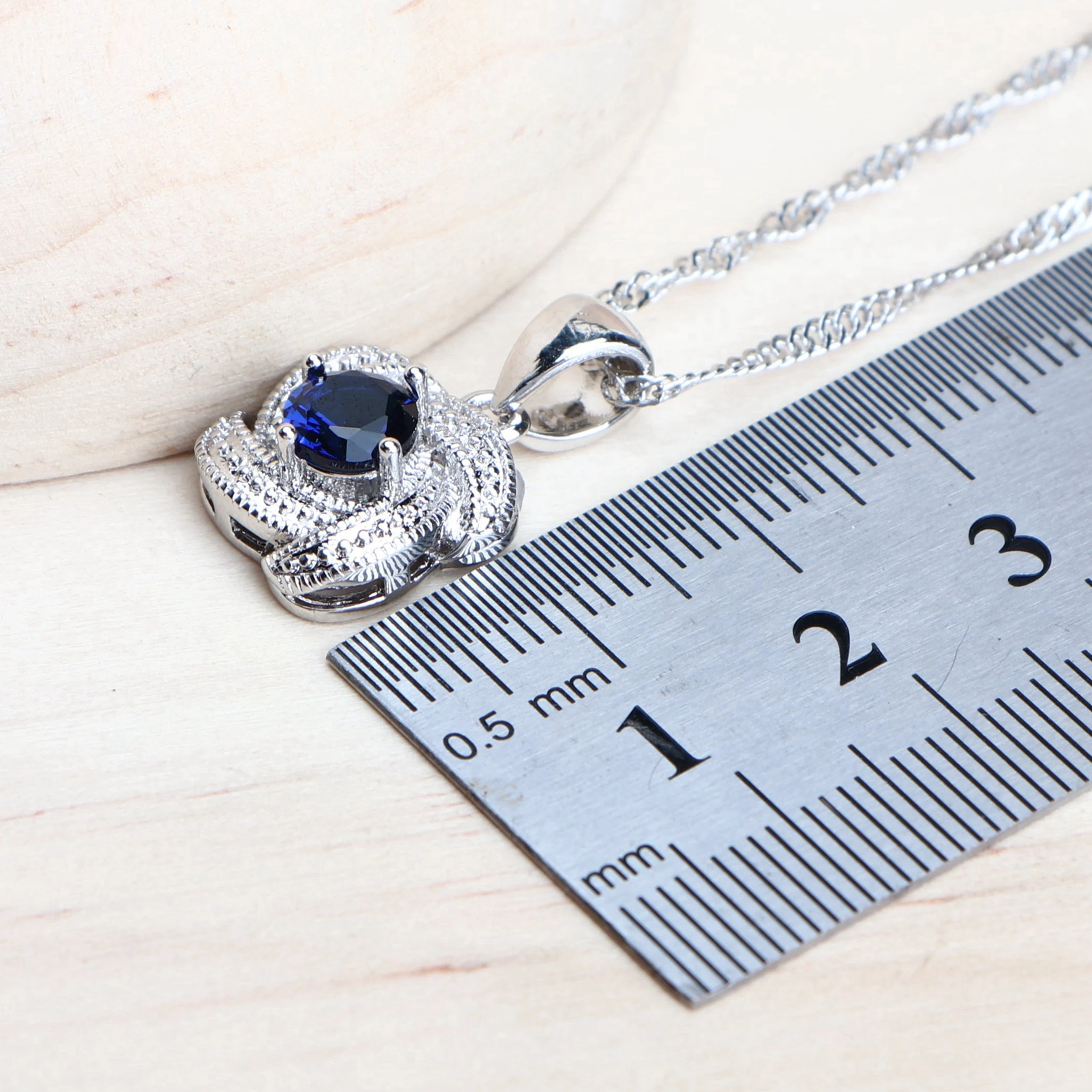 Conjuntos de joyería para mujer de circonia azul, Plata de Ley 925, joyería nupcial para boda, pendientes, anillos, pulseras, collar con colgante