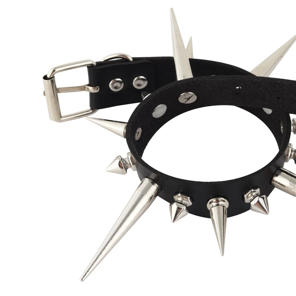 Gargantilla larga con punta, Collar Punk de piel sintética para mujeres y hombres, Gargantilla con tachuelas y remaches grandes, accesorios de Collar de estilo gótico