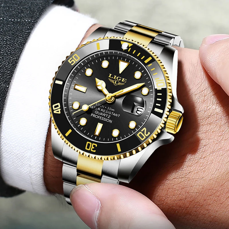 Reloj LIGE, Reloj de buceo a la moda de lujo de la mejor marca, Reloj de fecha resistente al agua para hombre, relojes deportivos, Reloj de pulsera de cuarzo para hombre, Reloj Masculino