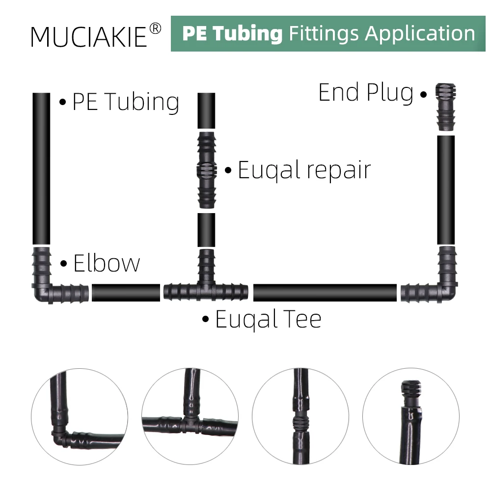 Conectores de agua de tubo de 16, 20 y 25MM, adaptador de acoplamiento igual, tapón de extremo en T, accesorios de púas para riego por goteo, 1/2 3/4''