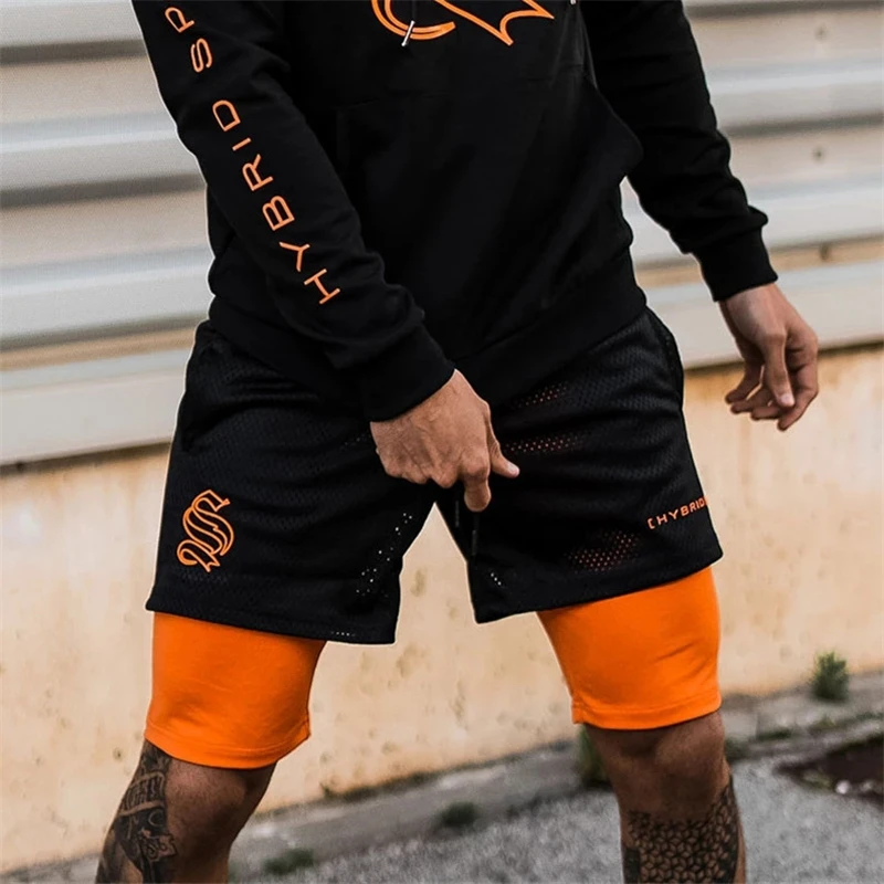 ¡8 colores! Pantalones cortos deportivos 2 en 1 para hombre, Shorts transpirables de malla de camuflaje, de doble cubierta para trotar, correr, secado rápido, gimnasio, Fitness, entrenamiento