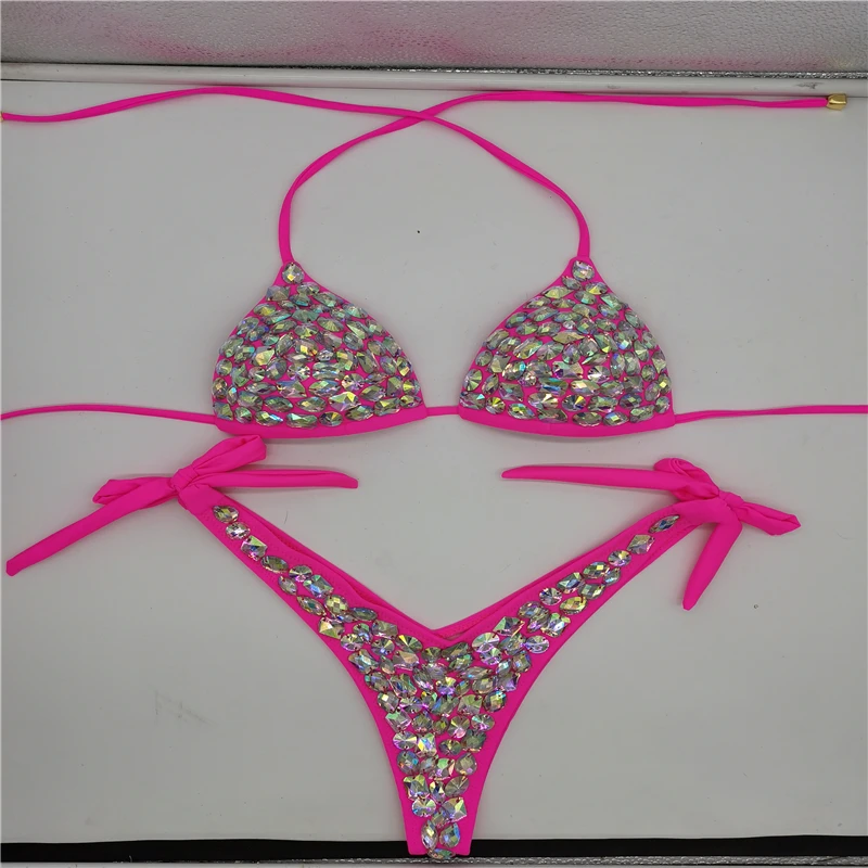 2021 Venus Vacation último diseño de alta calidad chica sexy diamantes de imitación rosa bling bikini traje de baño