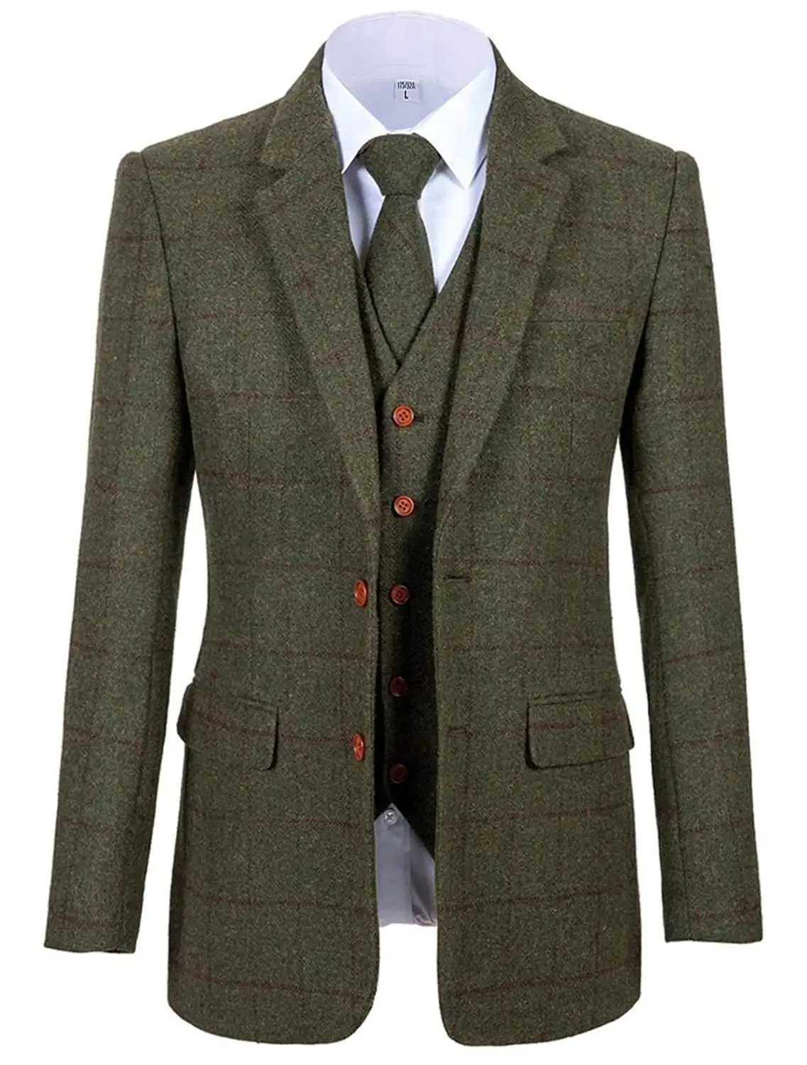 Trajes de 3 piezas para hombre, esmoquin formal de negocios con solapa de muesca para padrinos de boda, esmoquin a cuadros de lana para actividades de fiesta, boda (Blazer + chaleco + pantalón)