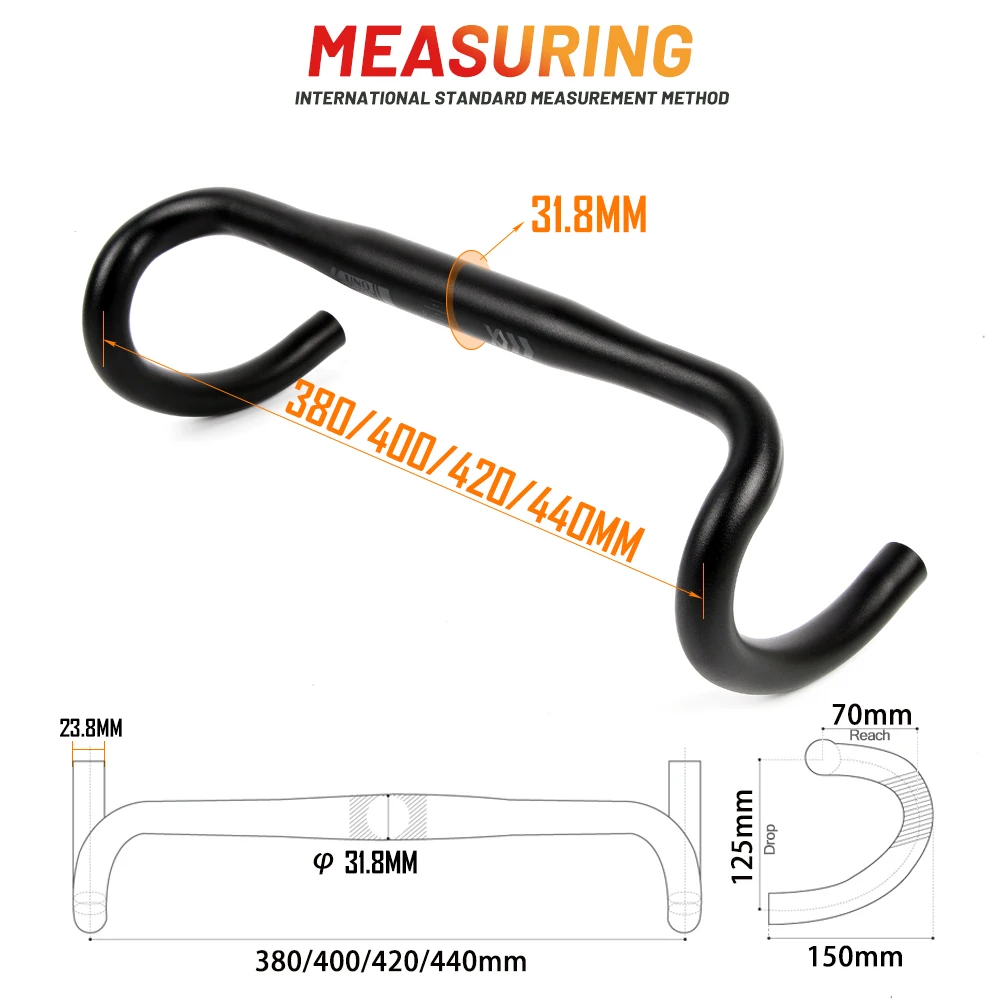 UNO-Manillar curvo de aluminio ultraligero para bicicleta de carreras, 7050x31,8/380/400/420mm, barra de caída, 440