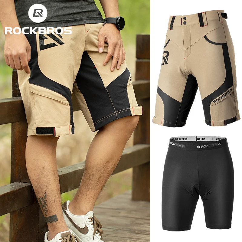 ROCKBROS-pantalones cortos de ciclismo para hombre, Shorts transpirables de secado rápido, doble capa, para deportes al aire libre, de verano
