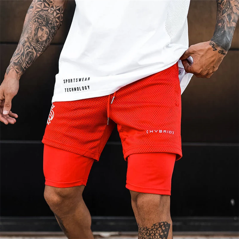 ¡8 colores! Pantalones cortos deportivos 2 en 1 para hombre, Shorts transpirables de malla de camuflaje, de doble cubierta para trotar, correr, secado rápido, gimnasio, Fitness, entrenamiento