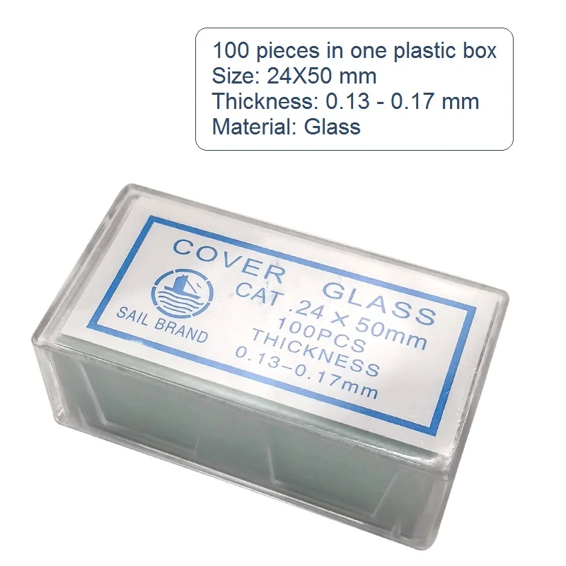 100 Unidades de Portaobjetos de Vidrio para Microscopio de 24x50 mm, Portaobjetos en Blanco, Accesorios para Microscopio, Grosor de 0.13-0.17 mm