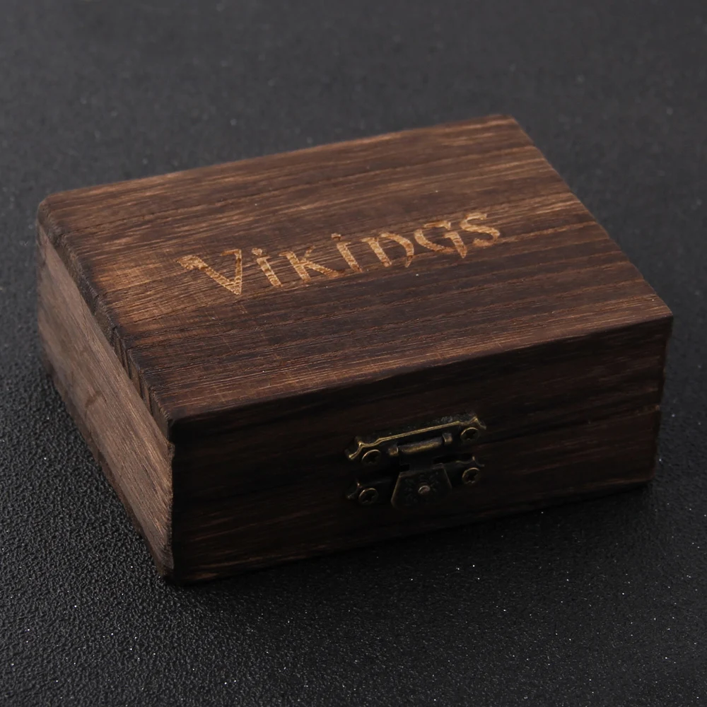 Collar con Colgante de Runa Vikinga Nórdica con Cierre Redondo Abierto, Cadena de Acero Inoxidable con Caja de Madera