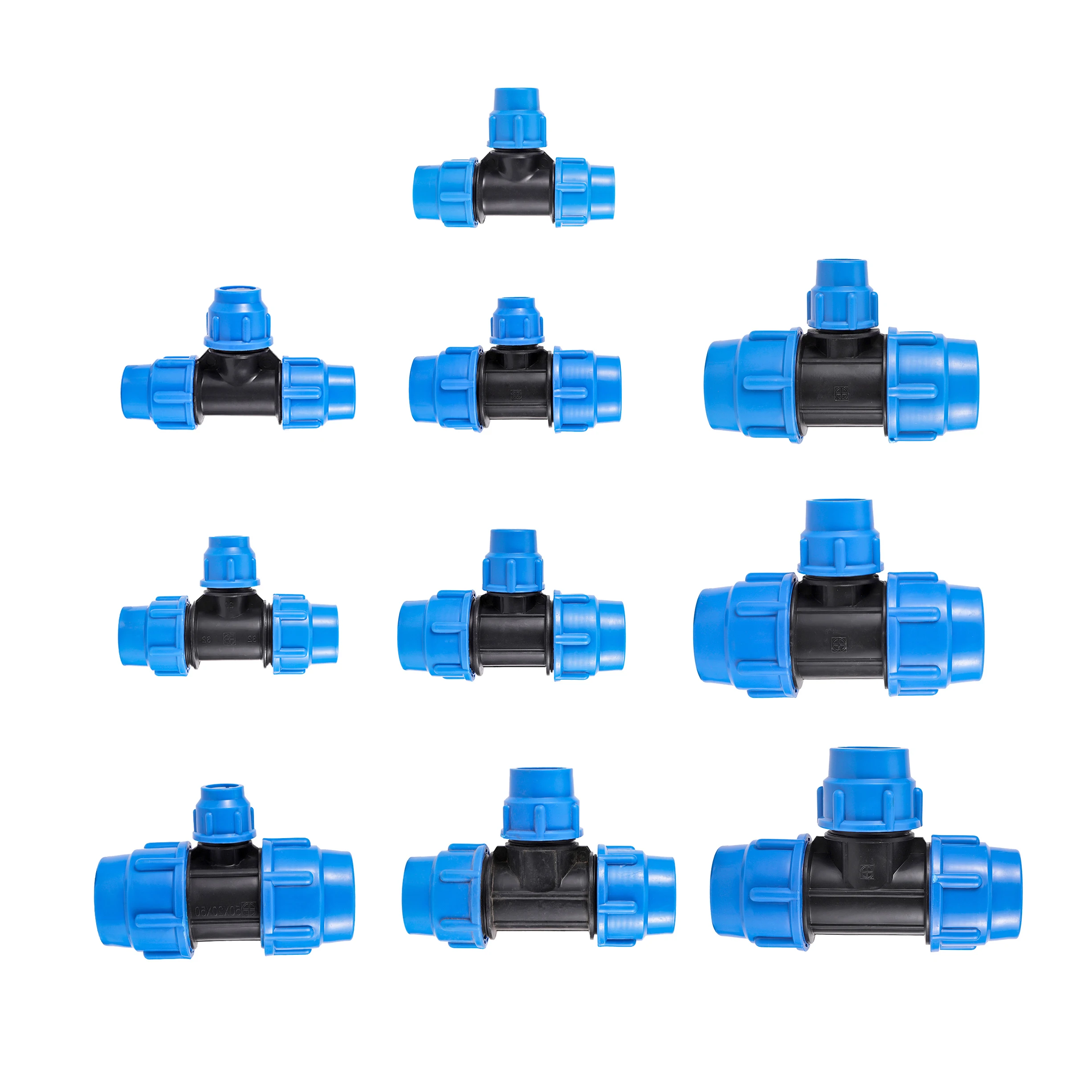 Conector reductor en T de tubo de PVC PE de 20/25/32/40/50mm, divisor de agua, conector de conversión de tubería de riego de jardín agrícola, azul