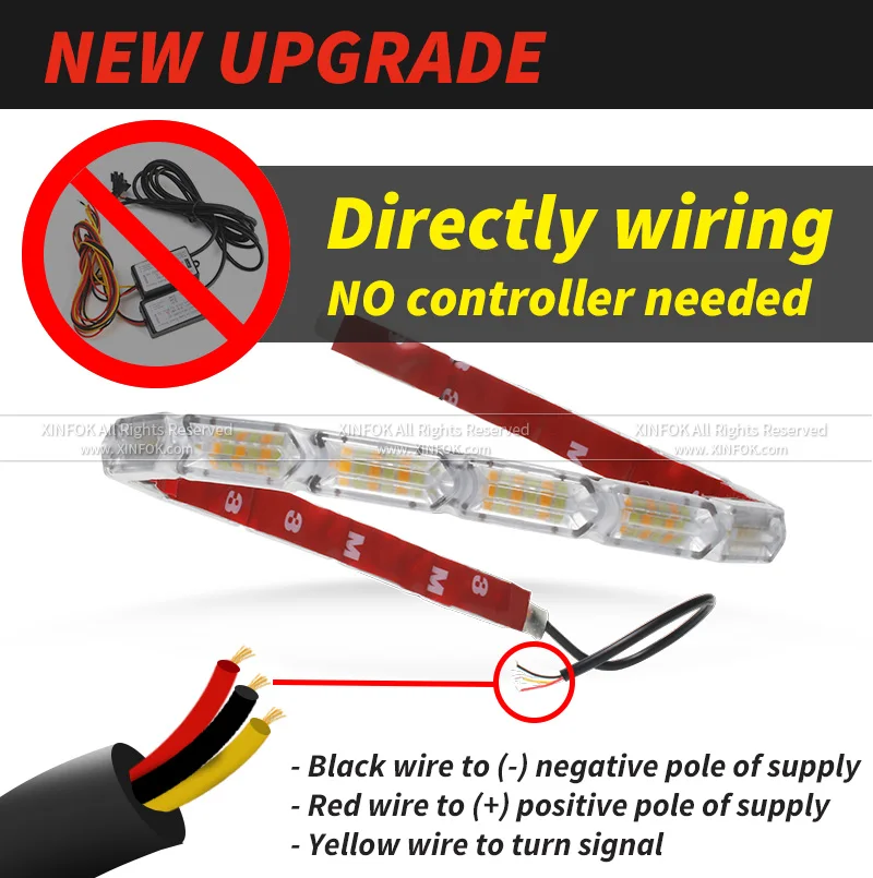 Tira de luces LED Flexible ámbar blanca, luz de circulación diurna DRL, resistente al agua, luz diurna secuencial, luces de señal de giro de freno rojas, 2 uds.