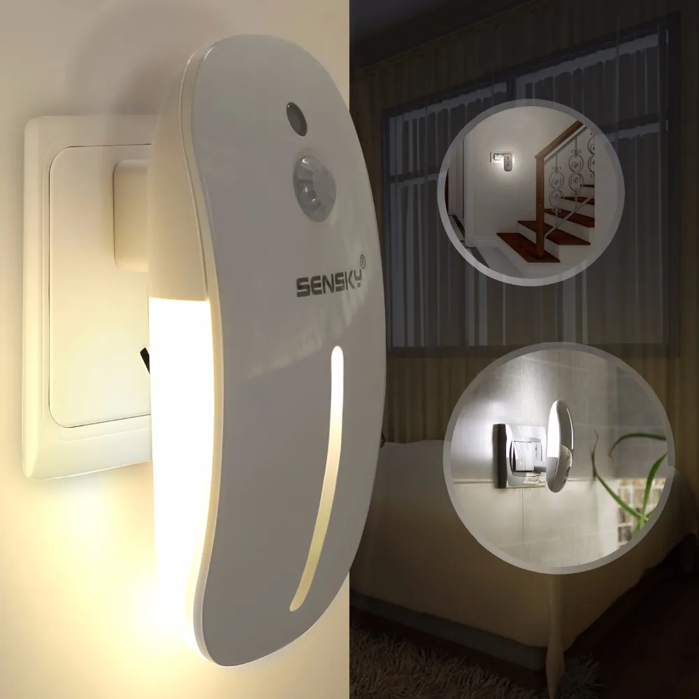 SENSKY Sensor de movimiento LED luz nocturna enchufe estadounidense enchufe UE enchufe británico para pasillo camino