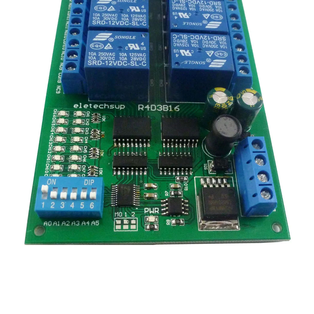 Placa de expansión PLC de 16 canales, caja de Riel DIN, módulo de relé RS485 Modbus RTU, 12V, 10A
