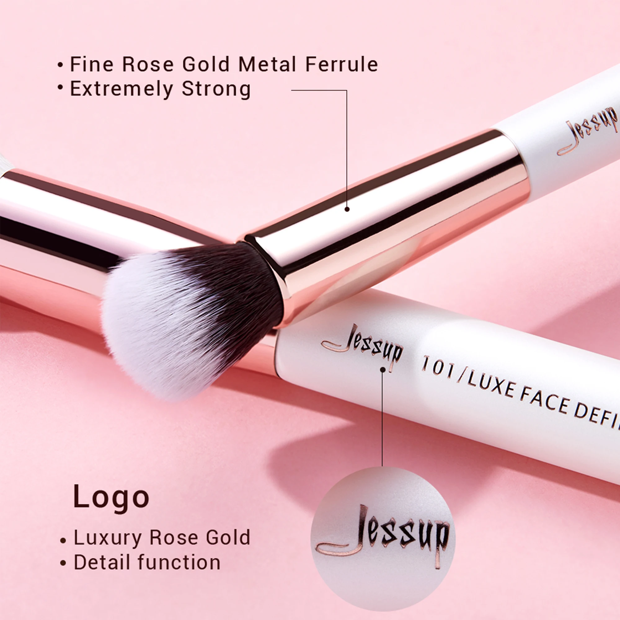 Jessup-Juego de brochas de maquillaje profesionales, 15 piezas, brocha de maquillaje Natural-sintético, base en polvo, detalle de ojos, blanco perla T222
