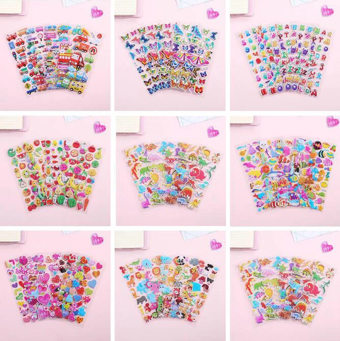 40 hojas de coches de dibujos animados, aviones, animales, princesa, pegatinas DIY, juguetes, álbum de recortes de PVC para niños, diario, cuaderno, decoración, regalos