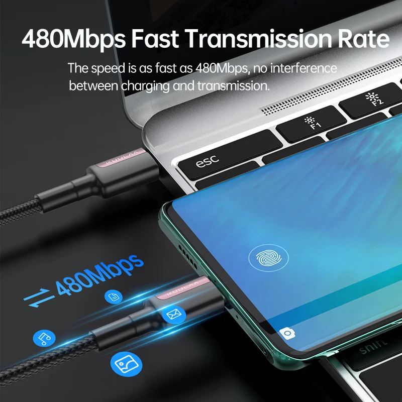 KUULAA Cable USB C a USB tipo C Cable PD 100W Cable de cargador rápido USBC a Cable tipo C para iPhone15 Samsung MacBook iPad Xiaomi