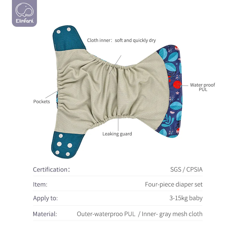 Juego de pañales de tela Elinfant para bebé, 8 unidades/juego de pañales de bolsillo de talla única o con 8 Uds., pañal de tela ajustable para bebés y niños