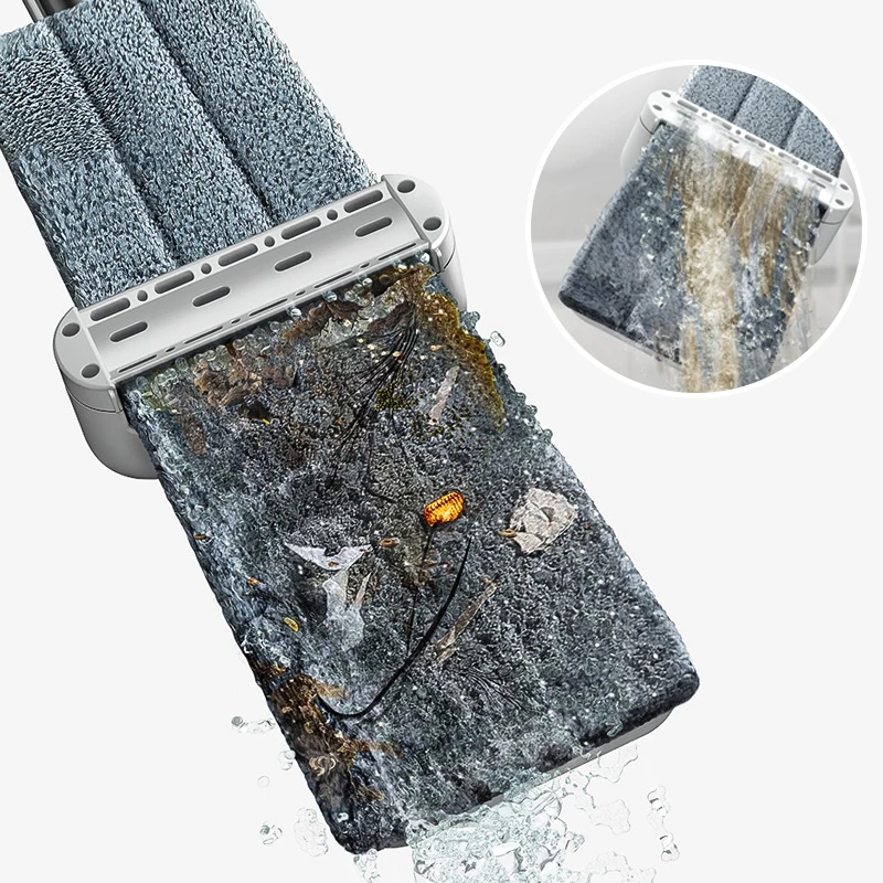 Mmagic Mop para Limpieza de Suelos, Fregona Giratoria Plana con Cubo, Limpieza Fácil del Hogar 360 °   Rotación con