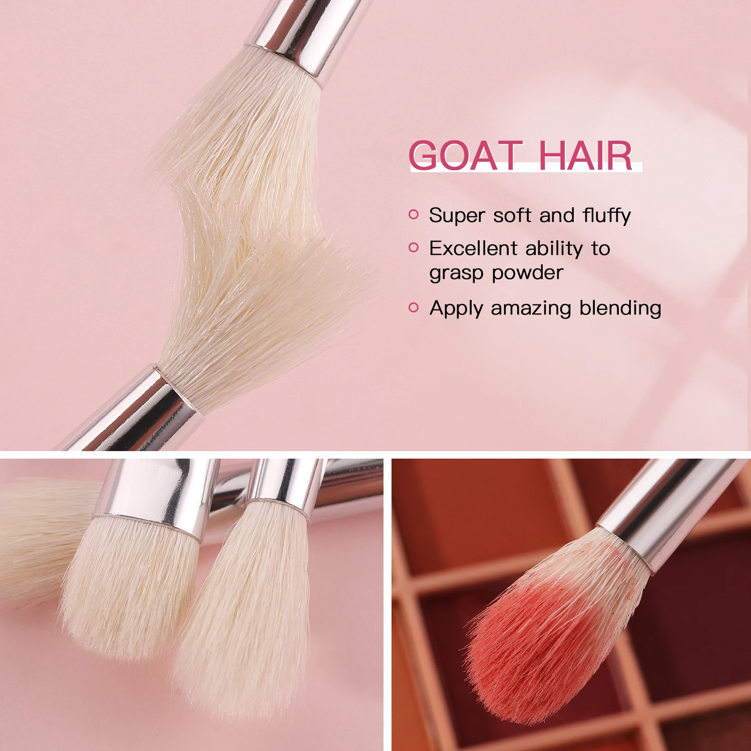 Conjunto de negras brochas maquillaje BEILI, brochas profesionales de pelo Natural de cabra, brochas para base de maquillaje en polvo, brochas para mezclar ojos y maquillaje