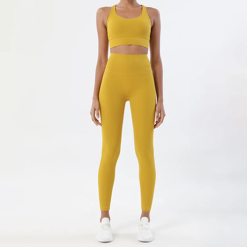 SOISOU-Conjunto de Yoga de nailon para mujer, chándal de gimnasio, conjunto de Fitness, Leggings, Sujetador deportivo, ropa deportiva transpirable, 2 piezas
