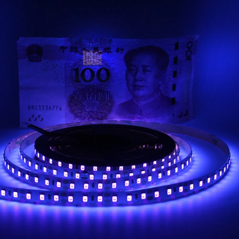 Tira de luces Led UV de 12V 5050 2835 SMD 395-405nm cinta de diodo LED de rayos ultravioleta lámpara de cinta Flexible púrpura para fluorescencia de DJ