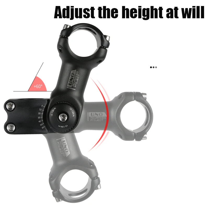 UNO-elevador de manillar de bicicleta ajustable, 25,4mm, 31,8mm, 0-60 grados