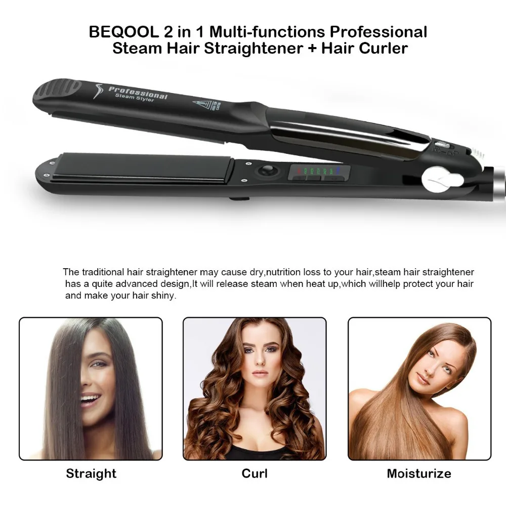 Alisador de pelo a Vapor de cerámica profesional, plancha plana de Vapor de 450 ℉, tratamiento de aceite de argán de calor rápido, herramientas para el cuidado del cabello