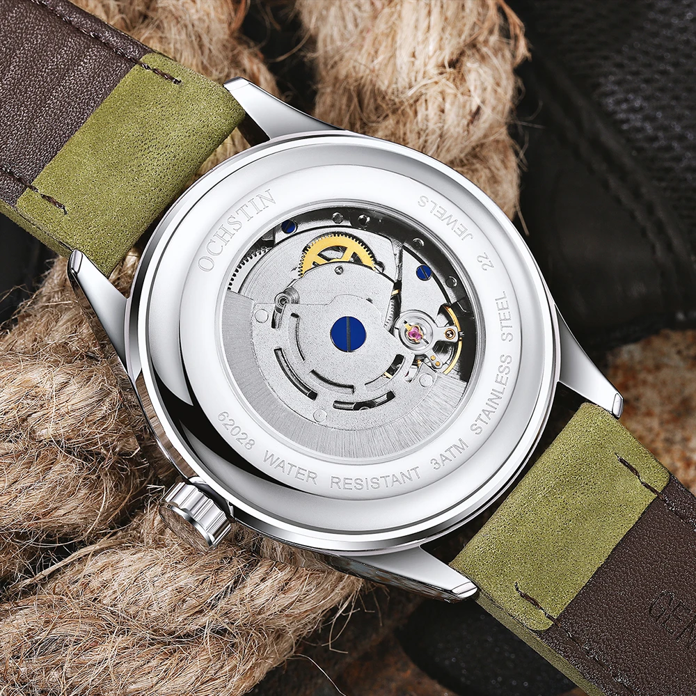 OCHSTIN, relojes de pulsera de piloto mecánico para hombre, reloj mecánico de cuero de lujo con cuerda automática para hombre, reloj Masculino con fecha automática, regalo para hombre