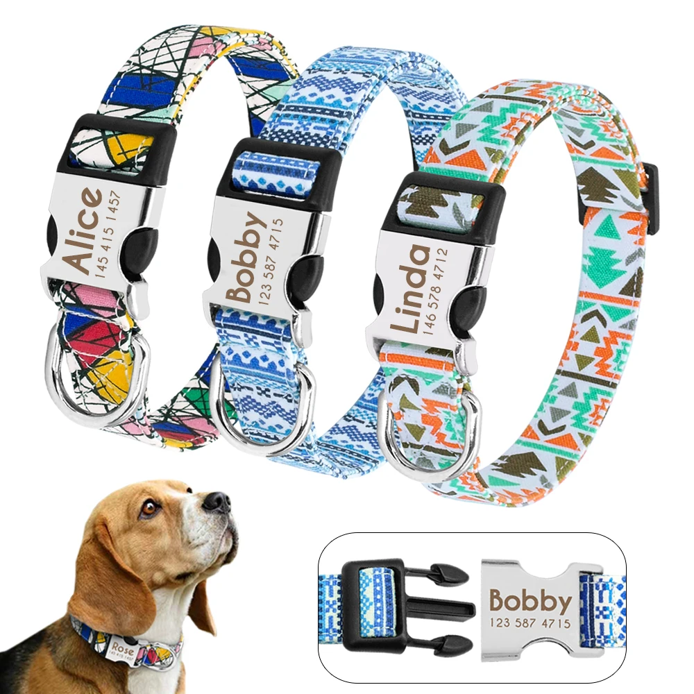 Collar de nailon personalizado para perros, Collar personalizado para mascotas, etiqueta de identificación grabada, hebilla de placa con nombre para perros pequeños, medianos y grandes, Pitbull Pug