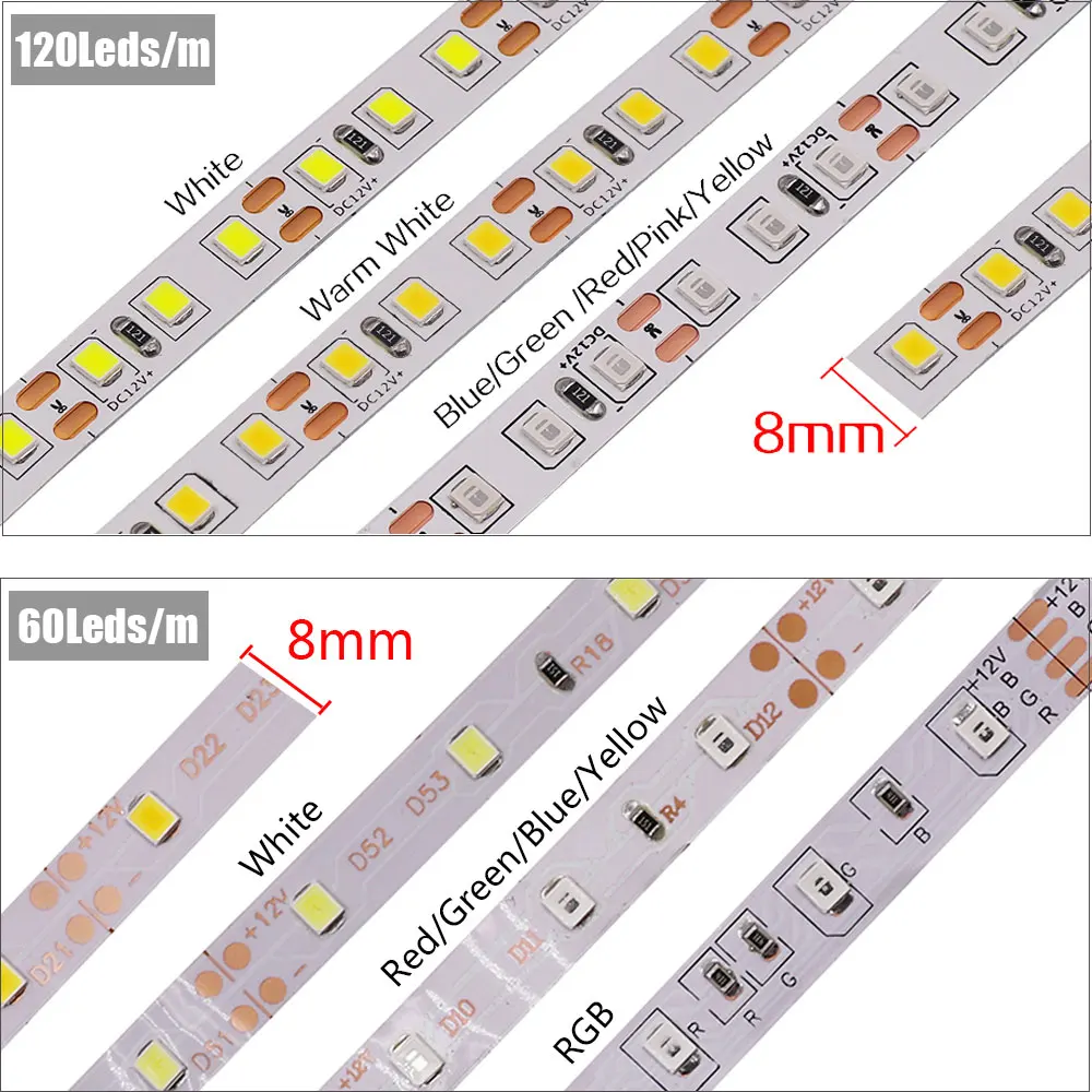 Tira de luces LED de 5M SMD 5050 5054 cinta LED cinta impermeable diodo 12V 2835 luces de neón flexibles 60/120Leds/m luces LED para decoración de habitaciones