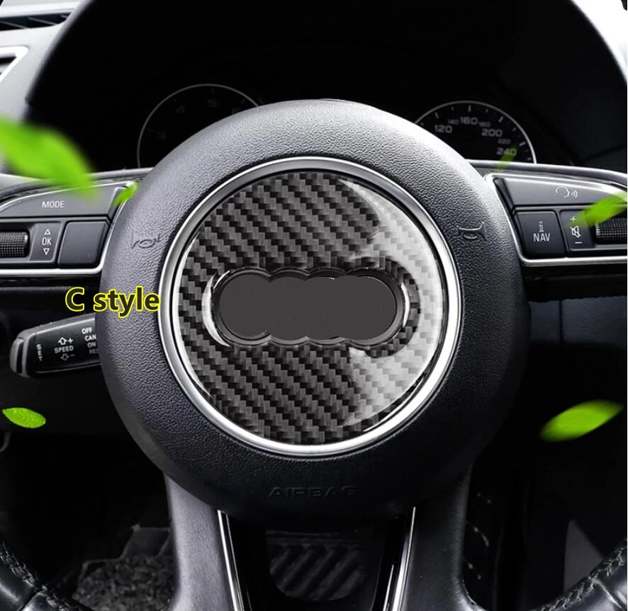 Logotipo del volante de fibra de carbono para coche, cubierta de marco adhesivo para Audi A1 A3 A4 A5 A6 A7 Q3 A6 C7 Q5 A8 Q7 B6 B7, accesorios para automóviles