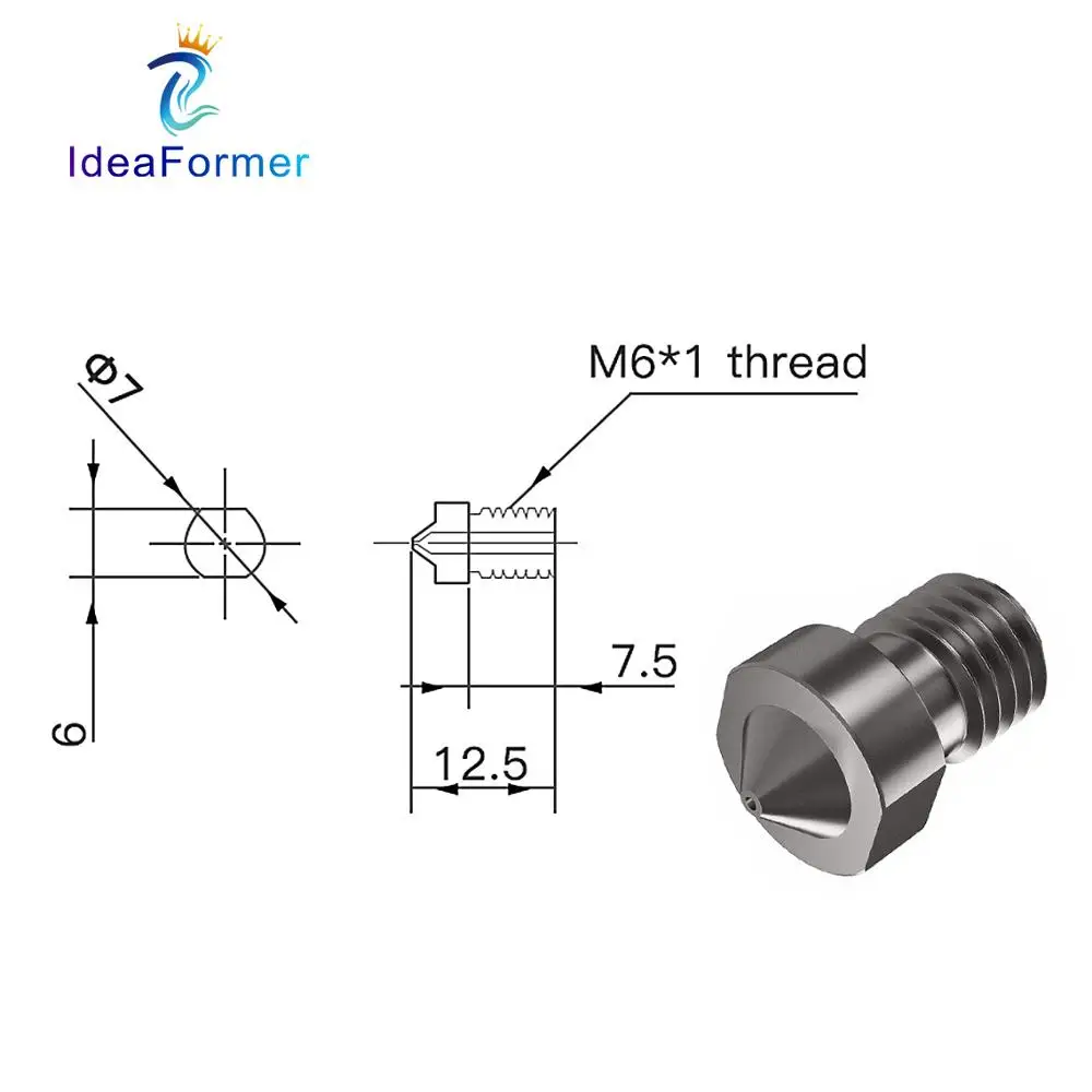 Boquilla V6 de acero endurecido, 0,2/0,4/0,6/0,8/1mm, filamento de 1,75mm, boquilla de impresora 3D M6 para extrusora Ender 3 Hotend Titan Prusa I3 MK3