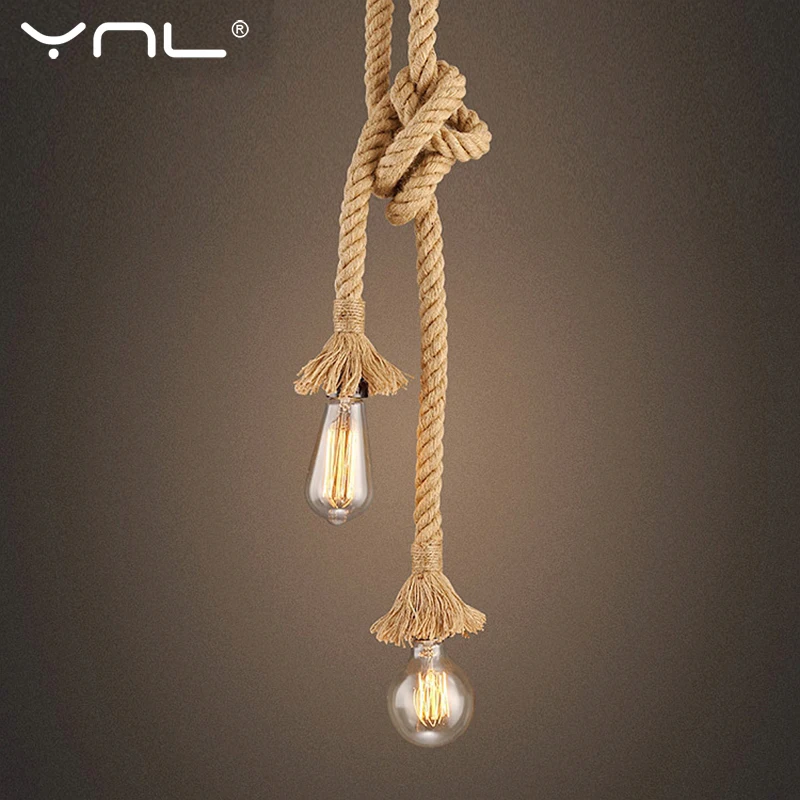 Cuerda de cáñamo luces colgantes Vintage Retro lámpara colgante E27 AC 85-265V decoración Industrial hogar restaurante lámpara colgante Edison lámpara colgante