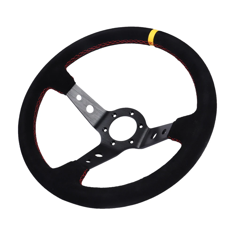 Volante de coche de 350mm y 14 pulgadas, volante de juego de carreras de deriva de cuero de gamuza Universal