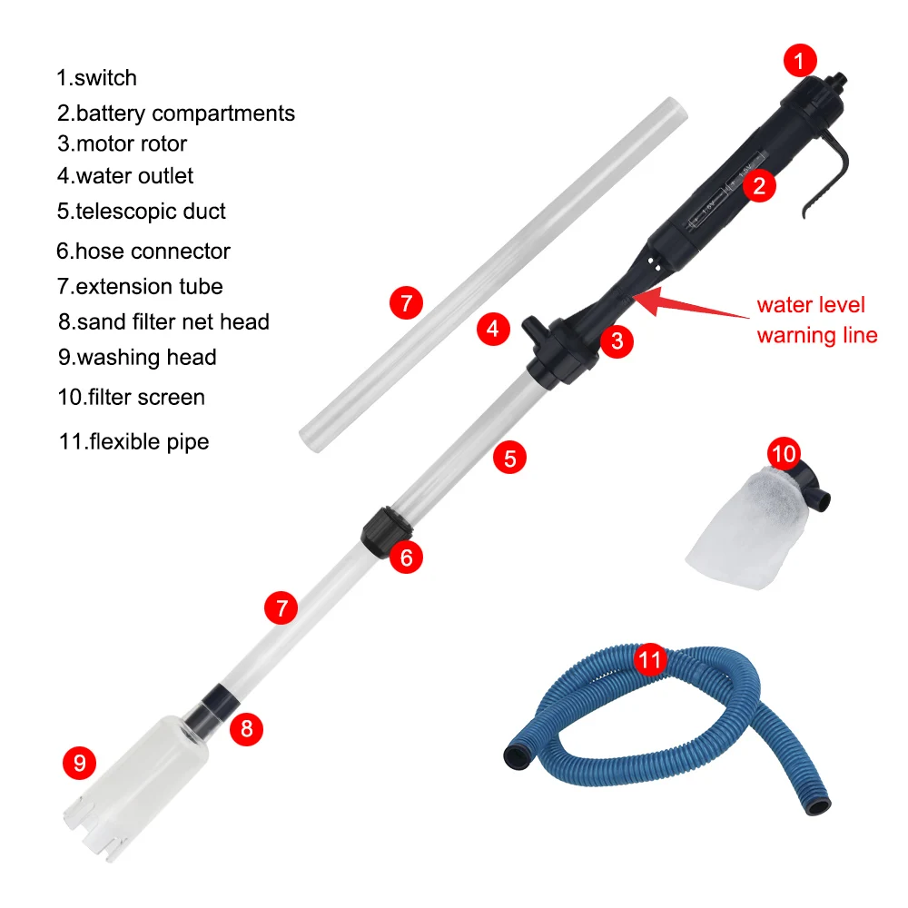 Herramientas de filtros para eliminar residuos, tubo de tanque de peces para acuario, filtro de succión al vacío, bomba de cambio de agua con batería, herramienta limpiadora de grava