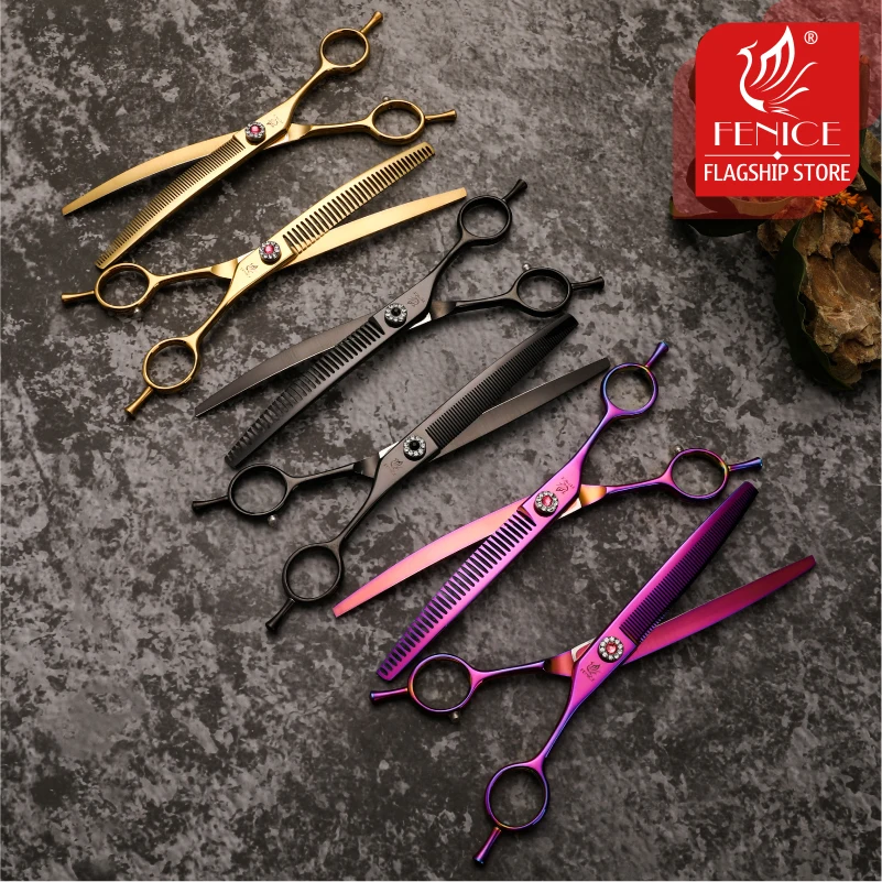 Fenice Tijeras Profesionales para Peluquería Canina de 7.25 Pulgadas JP440C, Tijeras Curvas para Adelgazar el Pelo de Mascotas, Tijeras Tesoura