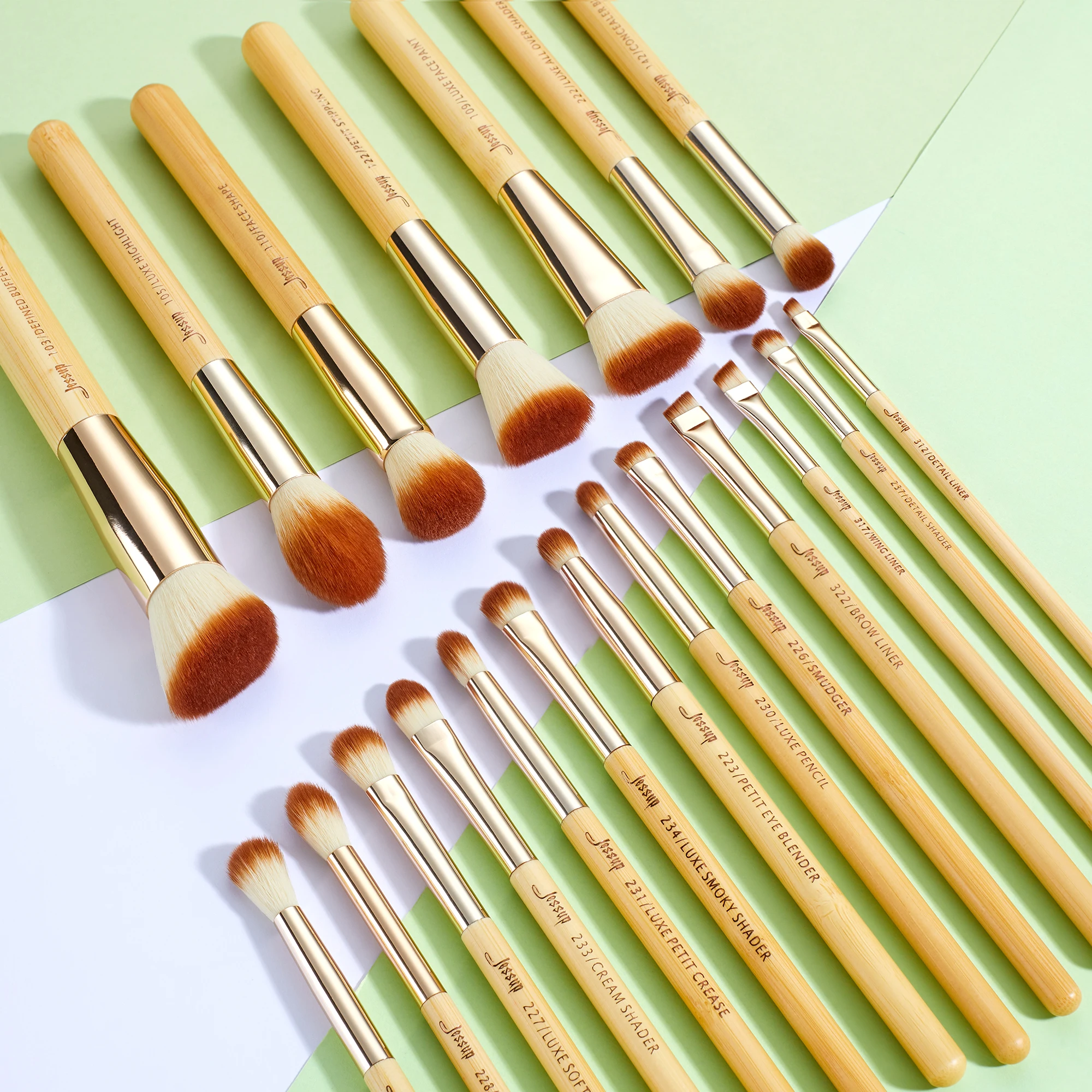 Jessup-Juego de brochas de bambú para maquillaje profesional, juego de brochas para base en polvo, delineador de ojos, sombra de ojos, mezcla de cejas