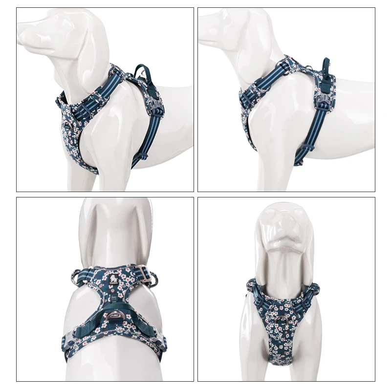 Truelove Arnés para mascotas Floral No Pull Tela de algodón Transpirable y reflectante Suave Gatos Perros Pequeño Mediano Caminar Correr TLH5655