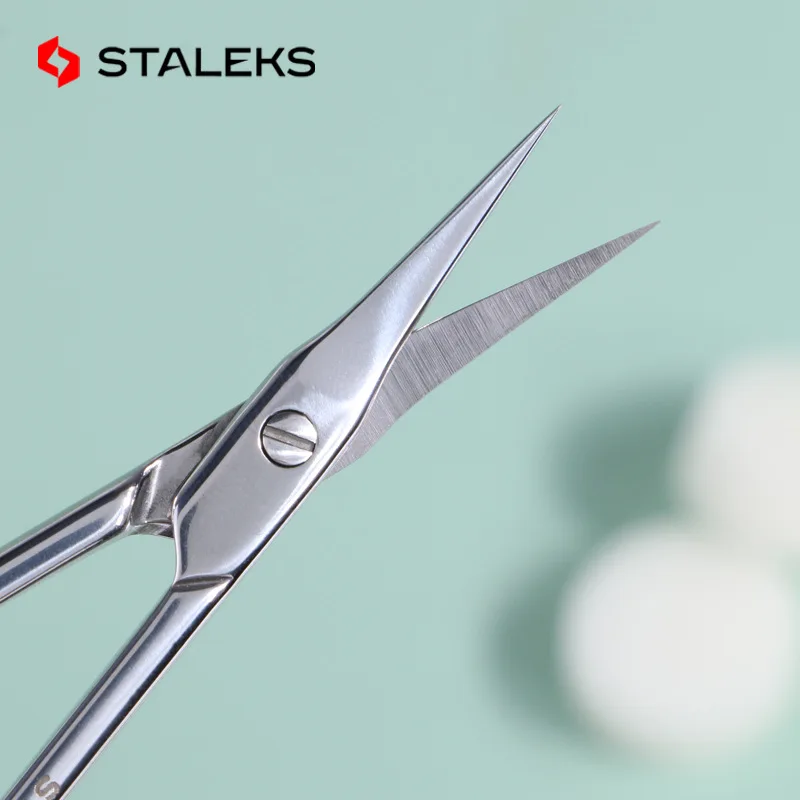 STALEKS Expert-Tijeras de cejas de acero inoxidable 50-2, herramienta para el cuidado de las uñas, exfoliante de boca curva, 1 unidad