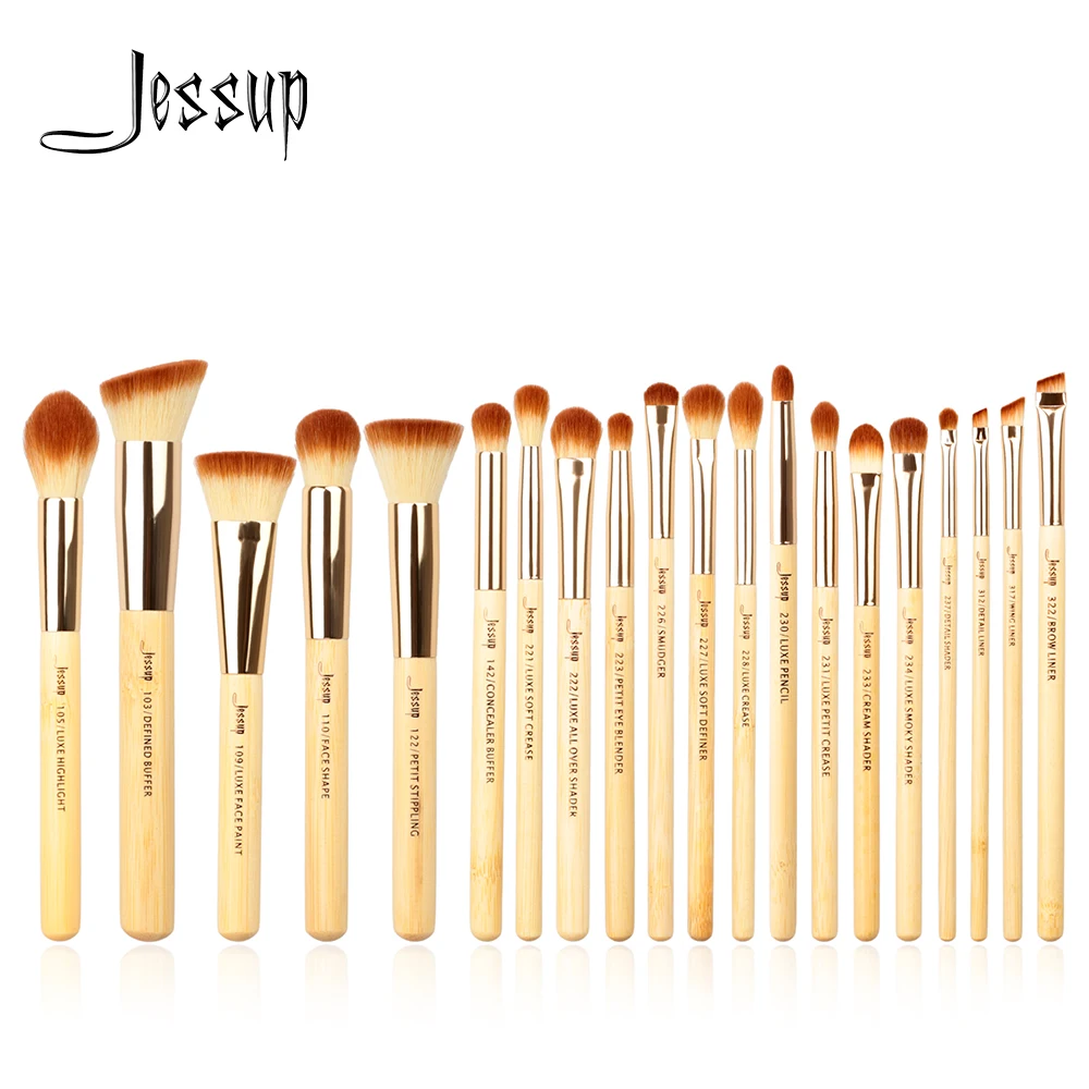 Jessup-Juego de brochas de bambú para maquillaje profesional, juego de brochas para base en polvo, delineador de ojos, sombra de ojos, mezcla de cejas