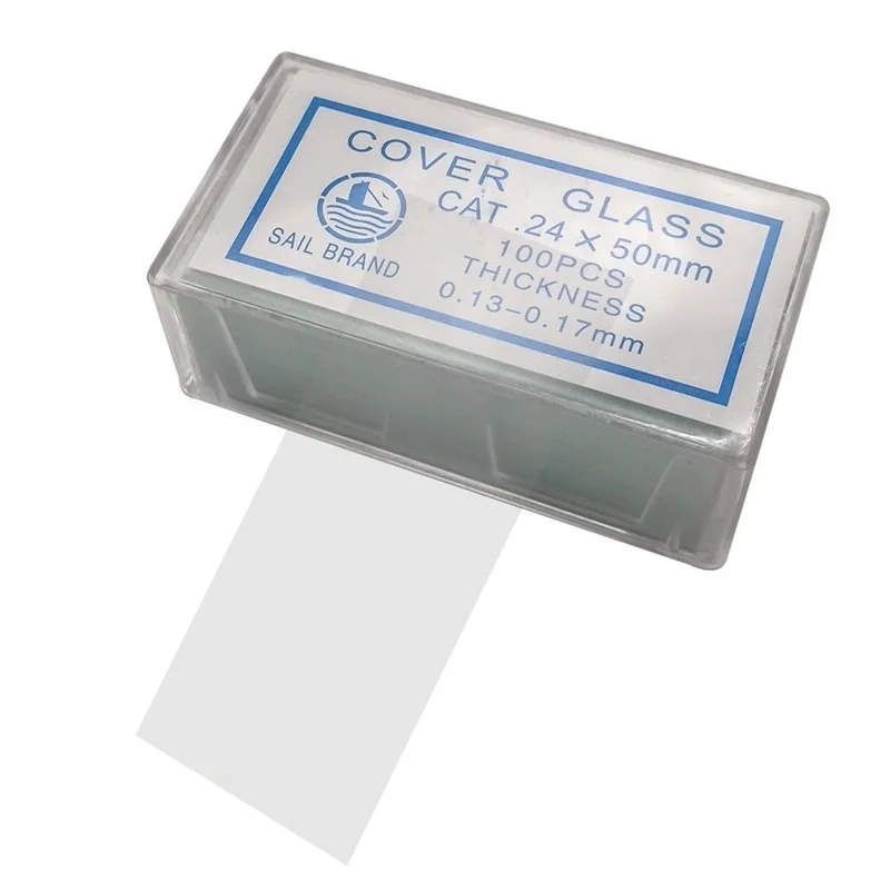 100 Unidades de Portaobjetos de Vidrio para Microscopio de 24x50 mm, Portaobjetos en Blanco, Accesorios para Microscopio, Grosor de 0.13-0.17 mm