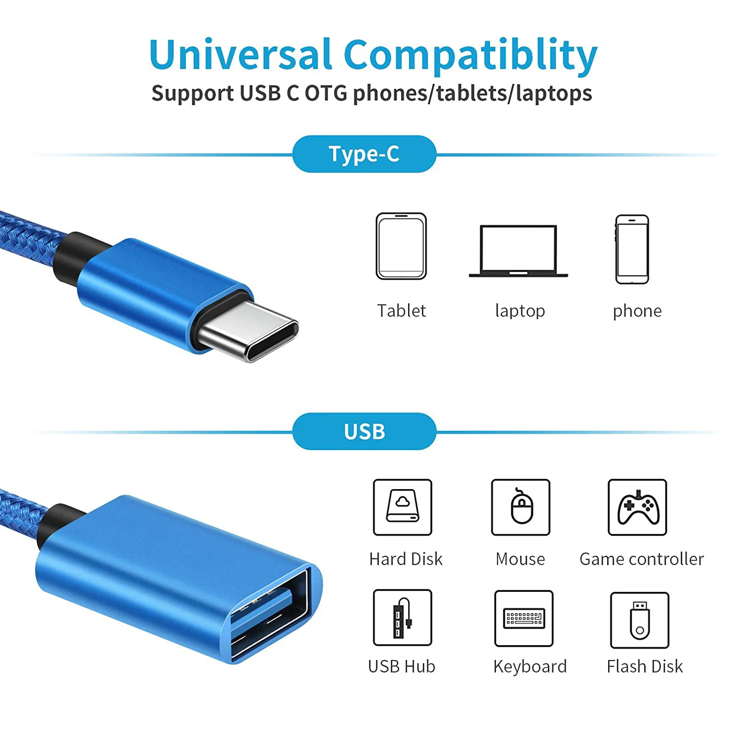 Adaptador de Cable OTG tipo C, conector adaptador USB a tipo C para Xiaomi, Samsung S20, Huawei, convertidor de Cable de datos OTG para MacBook Pro