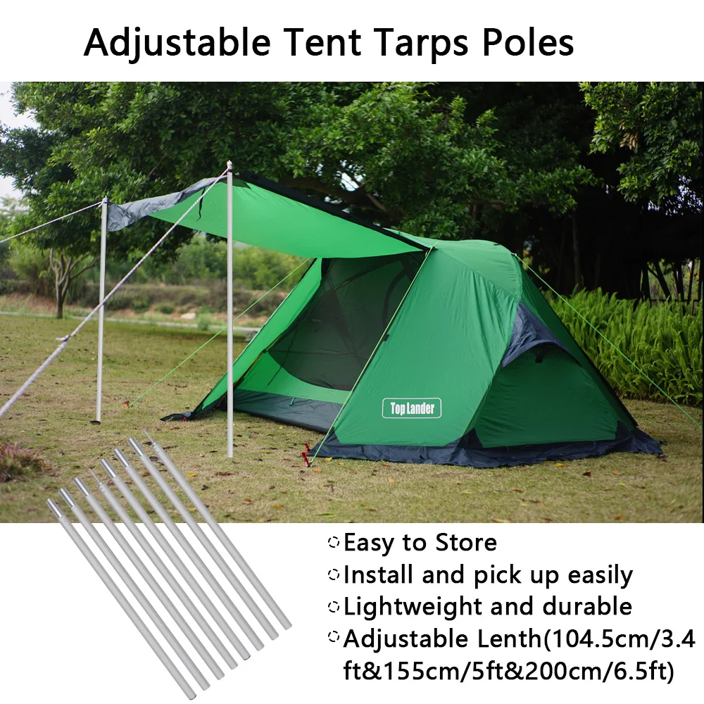 Carpa de lona ajustable de 2m, poste de aleación de aluminio, barra de palo para estante grueso, toldo ligero para acampar al aire libre, postes de soporte