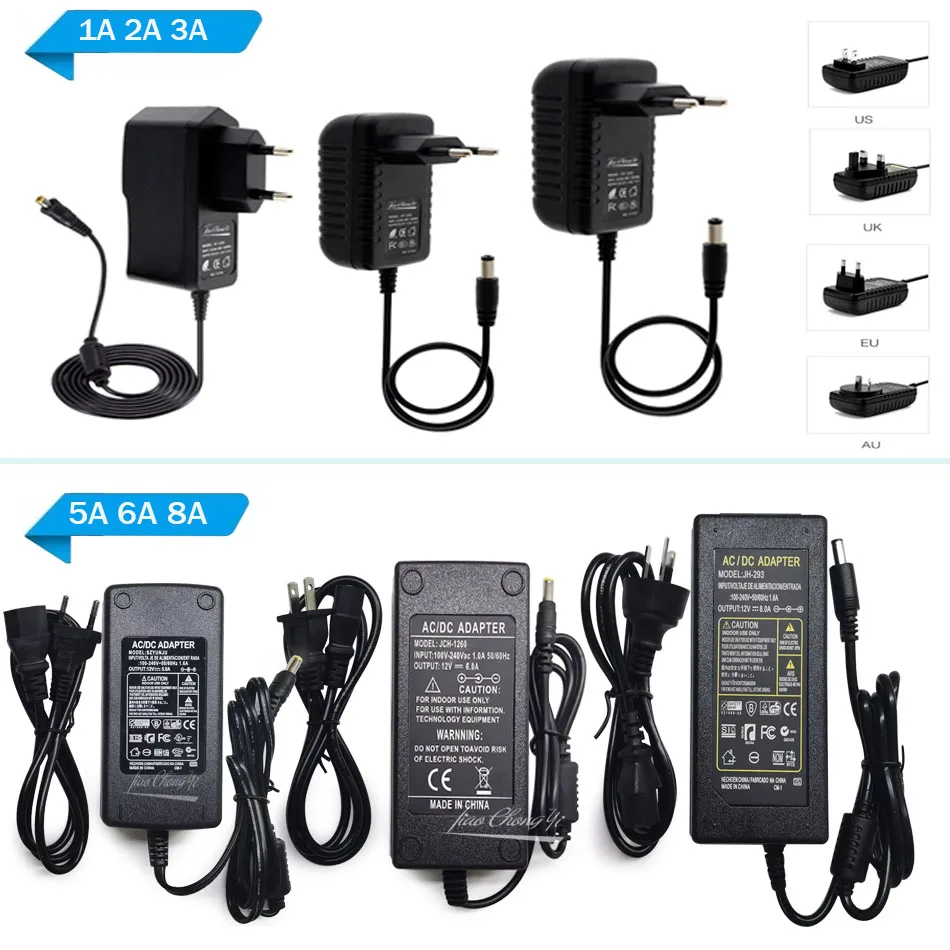 Adaptador de fuente de alimentación DC 5V 12V 24V AC 100V-240V 1A 2A 3A 5A 6A 8A 10A adaptador convertidor de cargador para lámpara de luz de tiras LED 5050
