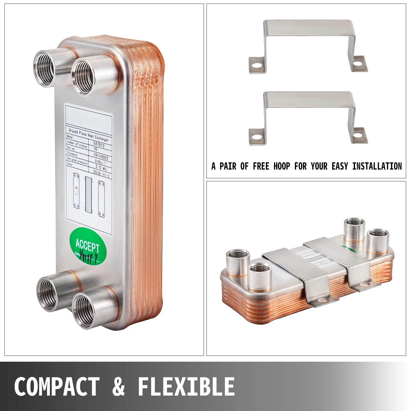 SucceBuy-exchangeador de calor de 30/40/60 placas, Enfriador de mosto de acero inoxidable, Enfriador de cerveza casera, calentamiento de agua de contraflujo