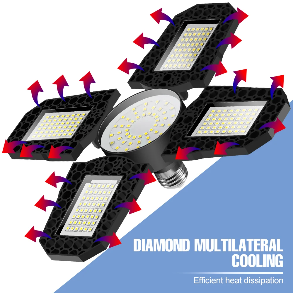 Lámpara LED para garaje, reflector de 220V, bombilla E27 de 200W, 300W, 400W, iluminación Industrial, lámpara plegable para almacén, lámpara de techo para gimnasio