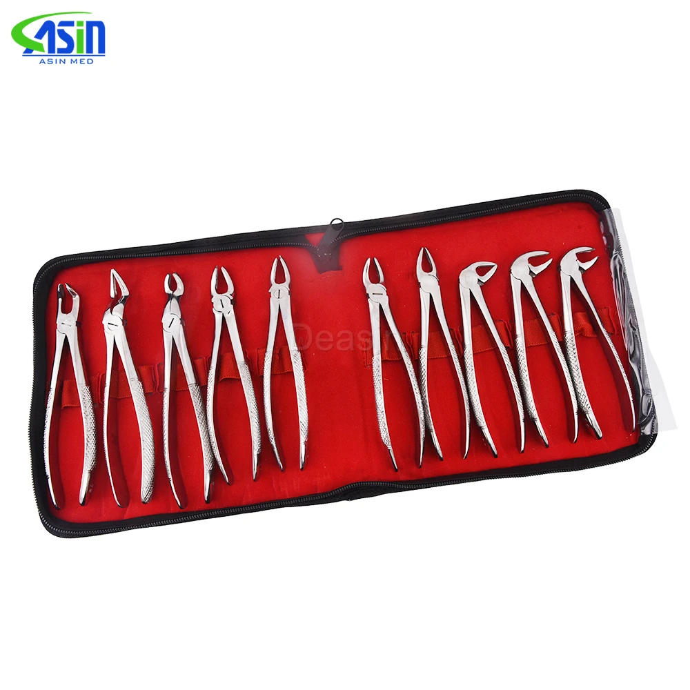 DEAISN 10 unids/set pinzas de extracción de dientes para adultos instrumento de extracción quirúrgica Dental