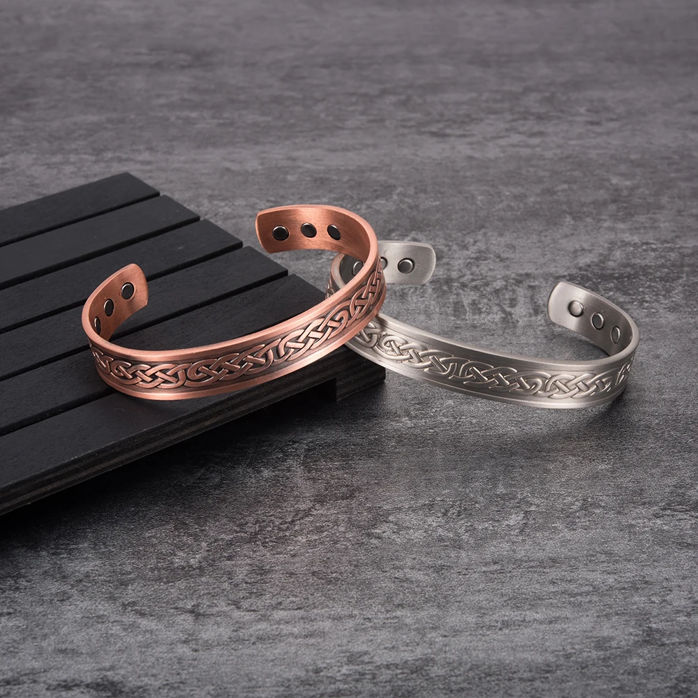 Pulsera de cobre puro Vinterly para hombre, brazaletes abiertos magnéticos Vintage ajustables con imán alto, joyería de energía saludable para hombres y mujeres